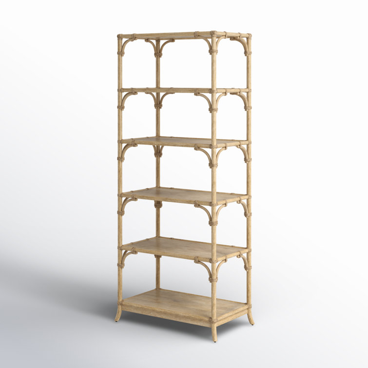 Beige Oak Veneer Coastal Bookcase with Bamboo Motif