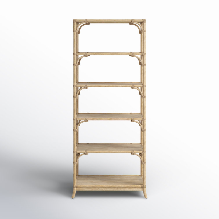 Beige Oak Veneer Coastal Bookcase with Bamboo Motif