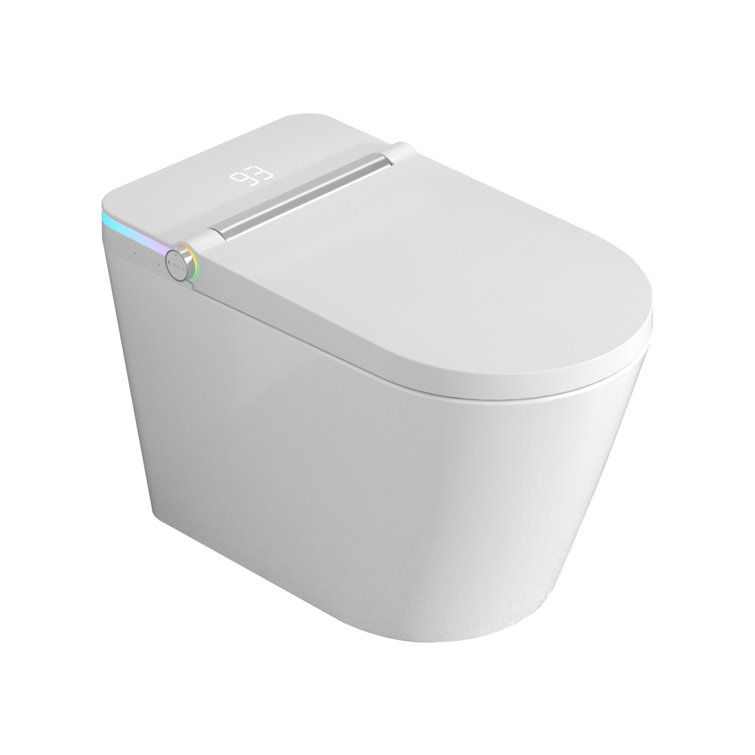 White Ceramic Elongated Smart Bidet Toilet with Heated Seat