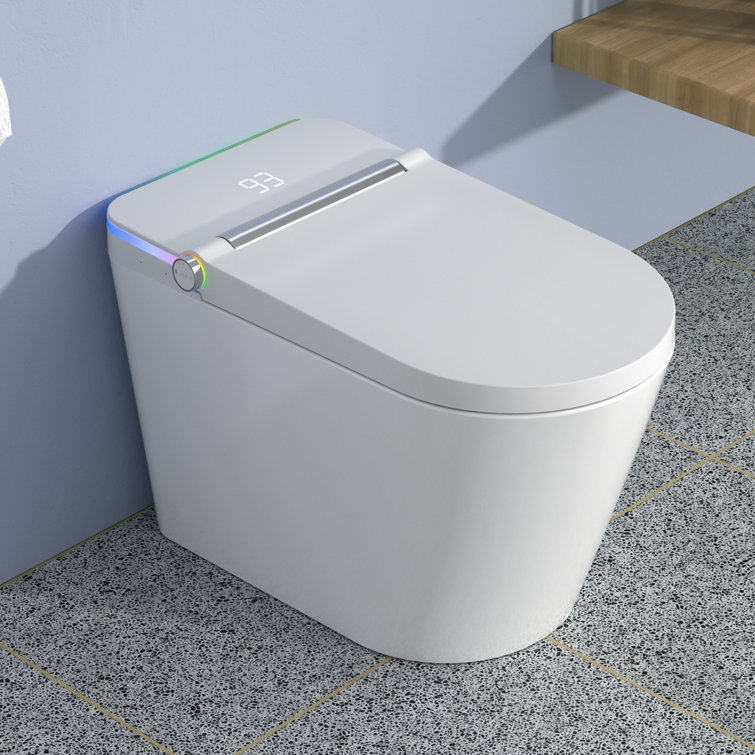 White Ceramic Elongated Smart Bidet Toilet with Heated Seat