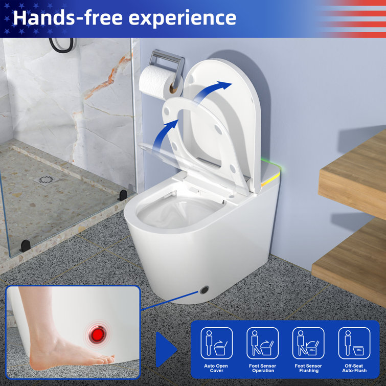 White Ceramic Elongated Smart Bidet Toilet with Heated Seat