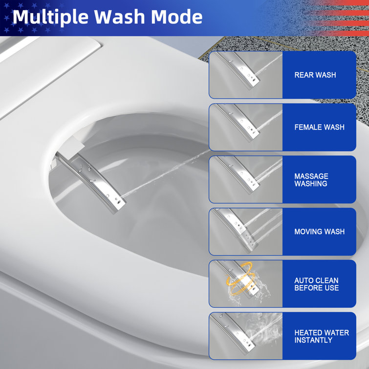 White Ceramic Elongated Smart Bidet Toilet with Heated Seat