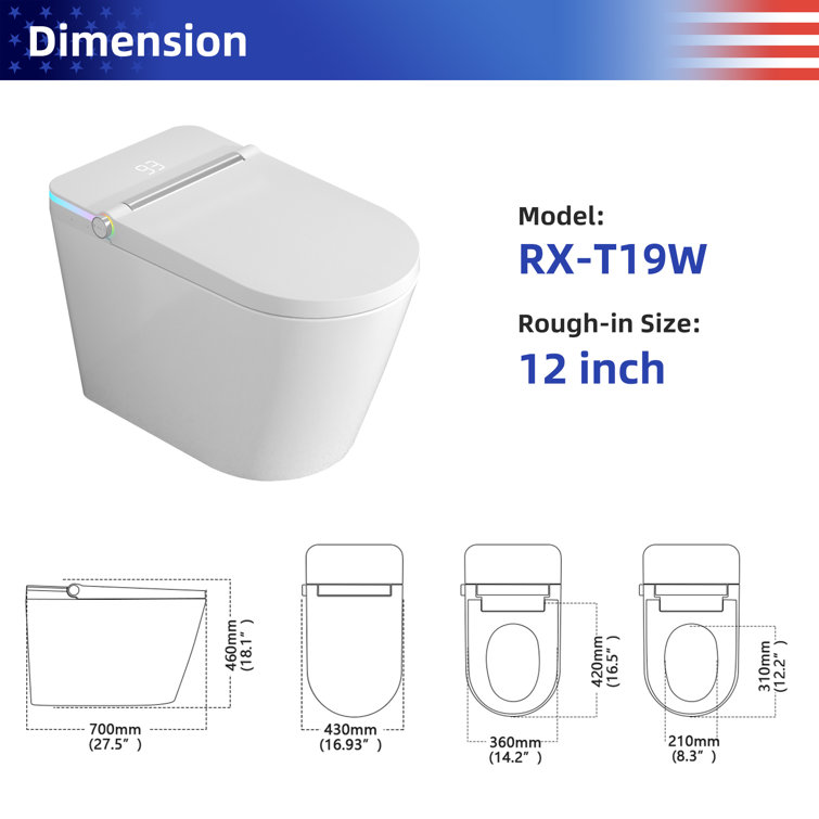 White Ceramic Elongated Smart Bidet Toilet with Heated Seat