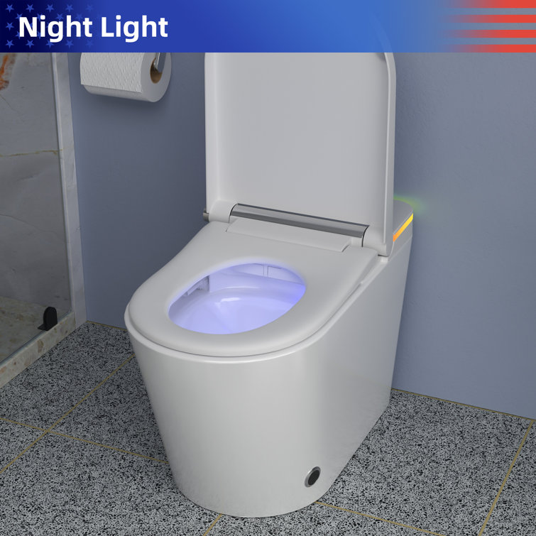 White Ceramic Elongated Smart Bidet Toilet with Heated Seat