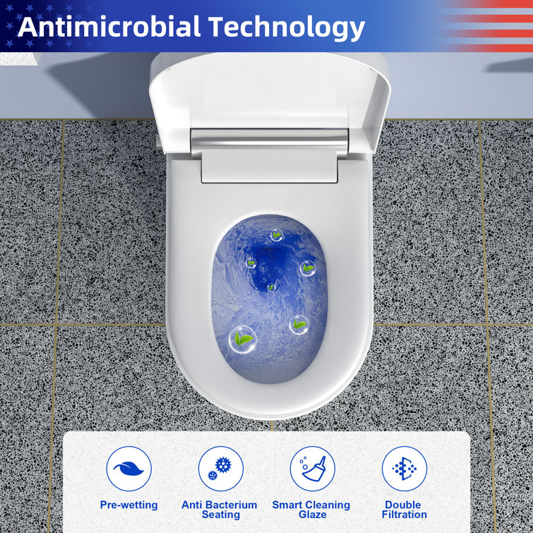 White Ceramic Elongated Smart Bidet Toilet with Heated Seat