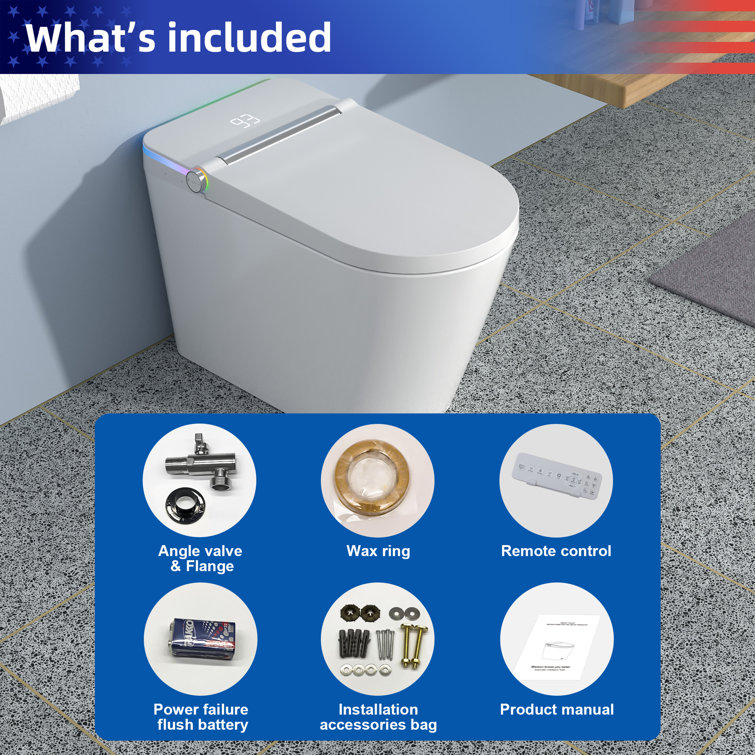 White Ceramic Elongated Smart Bidet Toilet with Heated Seat