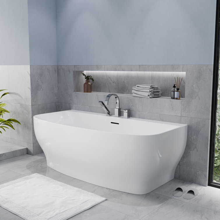 Glossy White 65'' Freestanding Acrylic Soaking Bathtub
