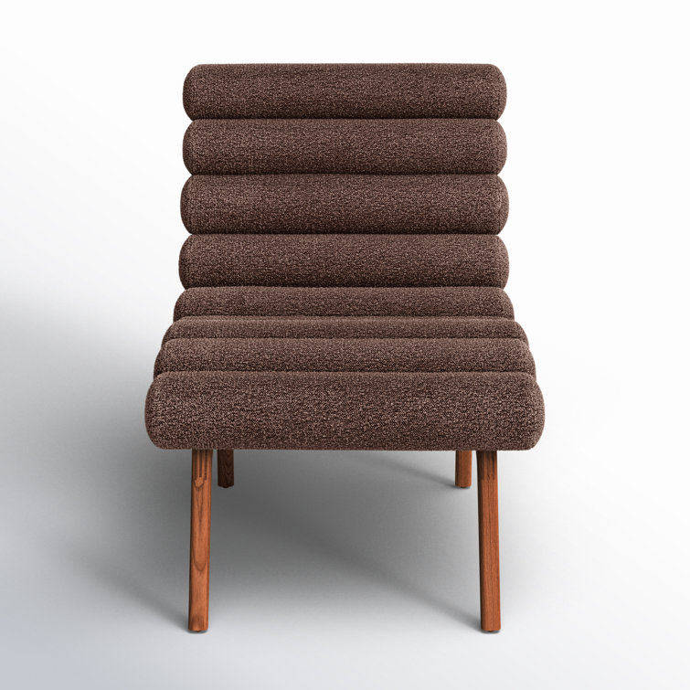 Brown Boucle Upholstered Lounge Chair with Solid Wood Legs