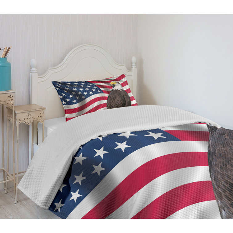Patriotic American Flag and Eagle Twin Bedspread Set
