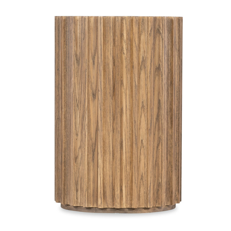 Axle Round Light Wood and Dark Brown Metal Drink Table