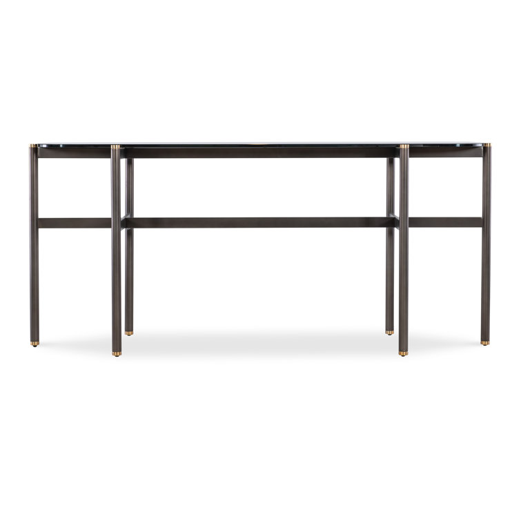 Grayson Black Metal Console Table with Smoked Glass Top