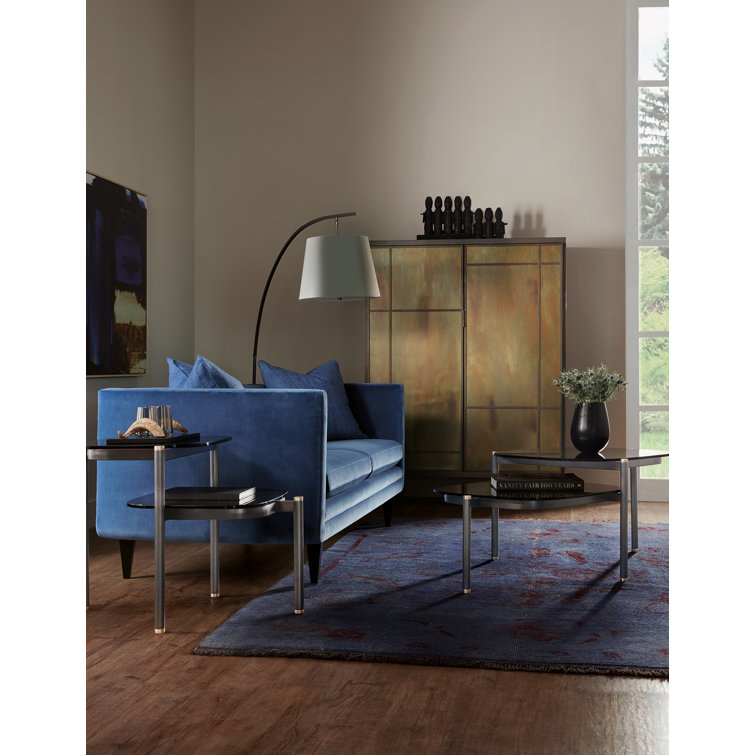 Grayson Smoked Glass and Black Metal Tiered Side Table