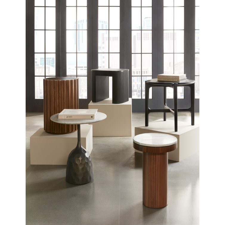 Axle 20-Inch Round Oak and Metal Side Table