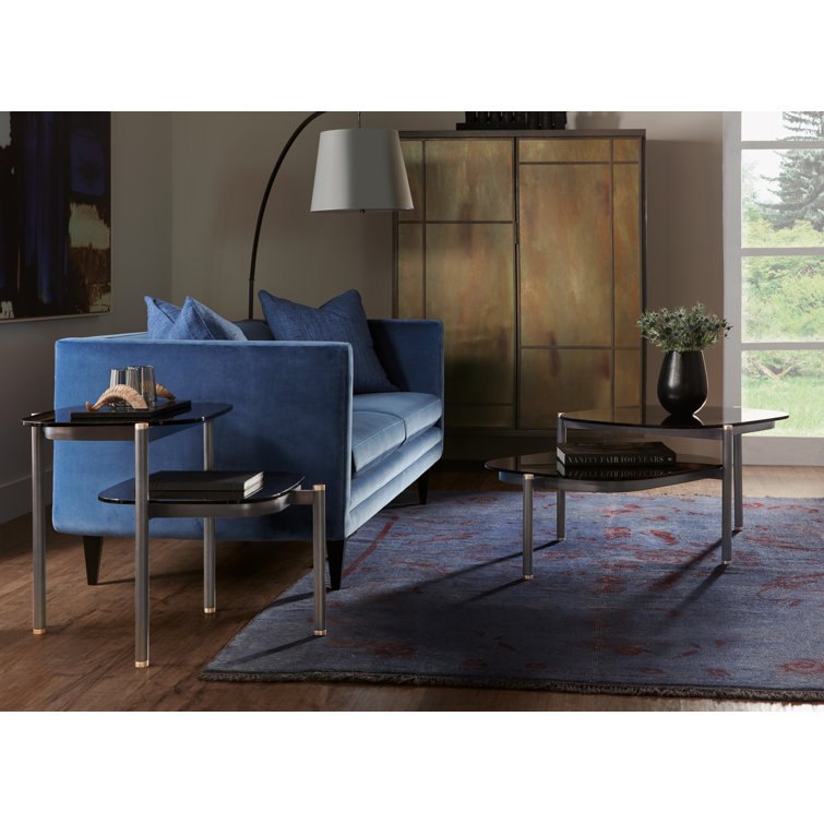 Grayson Smoked Glass and Black Metal Tiered Side Table
