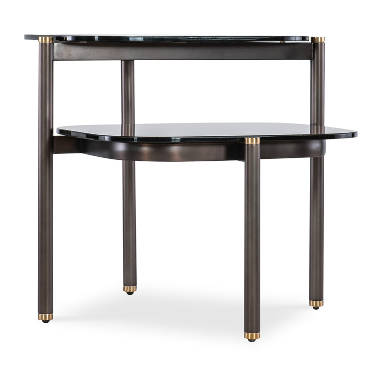 Grayson Smoked Glass and Black Metal Tiered Side Table