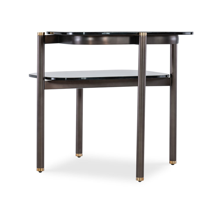 Grayson Smoked Glass and Black Metal Tiered Side Table