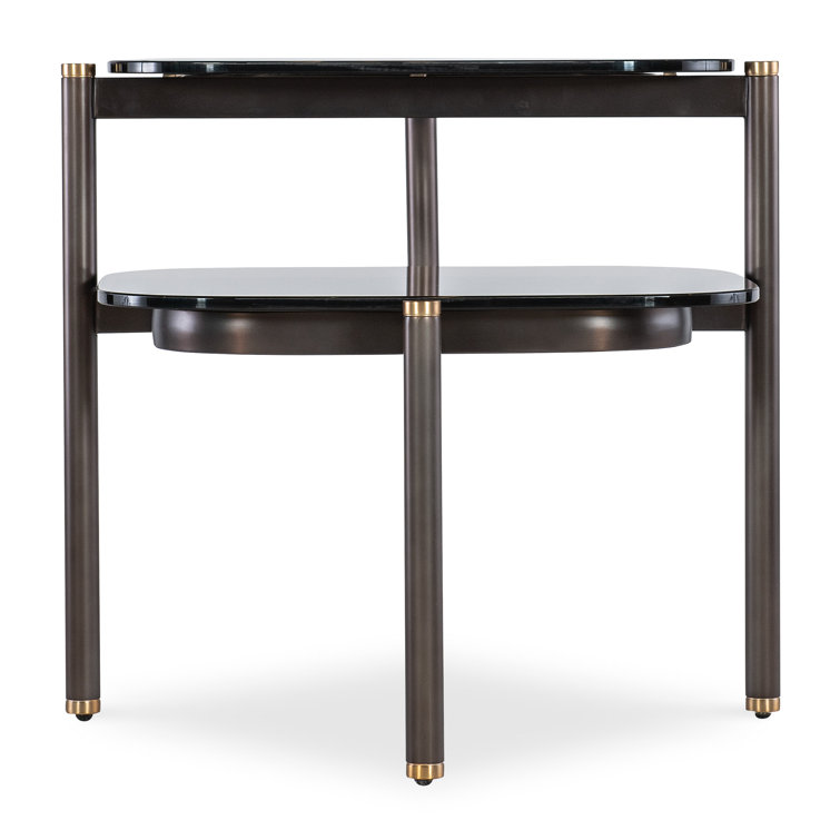 Grayson Smoked Glass and Black Metal Tiered Side Table