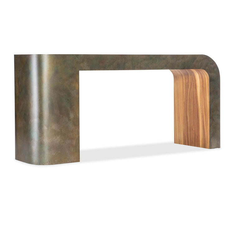 Brown Oak and Metal Waterfall Console Table