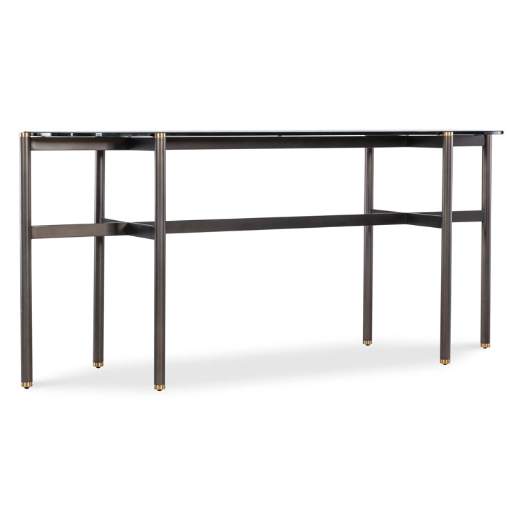 Grayson Black Metal Console Table with Smoked Glass Top