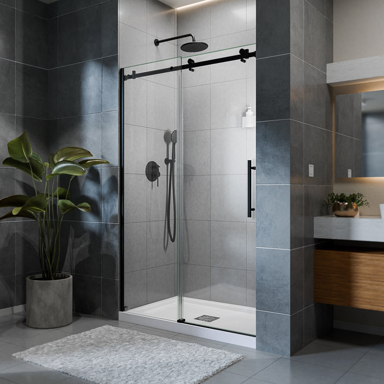 Seneca 48'' Frameless Clear Tempered Glass Sliding Shower Door