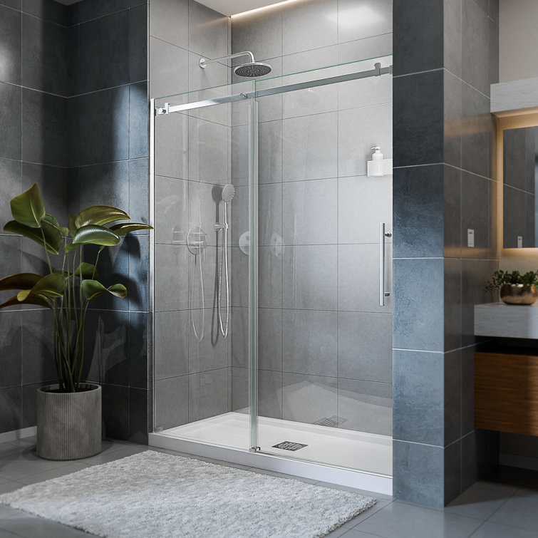 Seneca 60 in. Frameless Sliding Shower Door in Brushed Stainless Steel