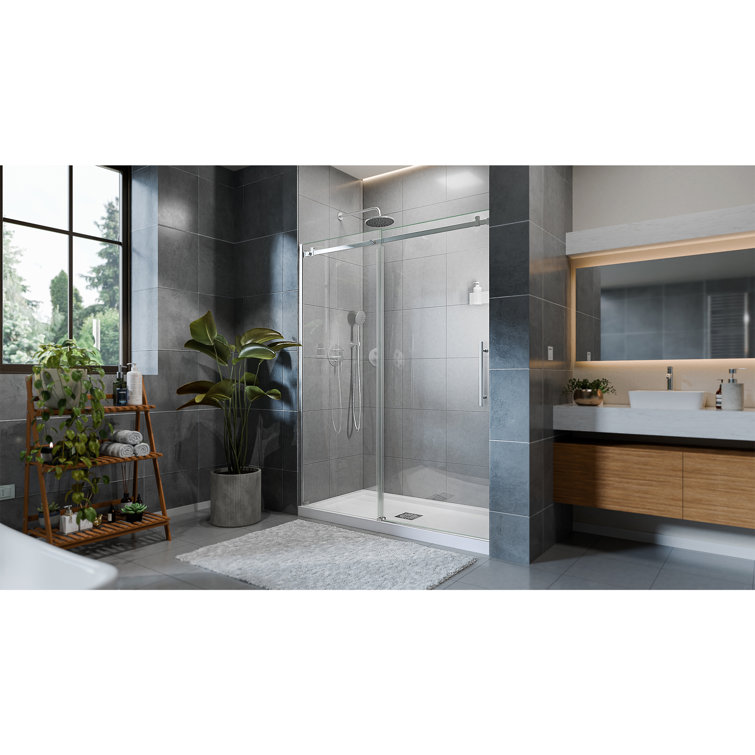 Seneca 60 in. Frameless Sliding Shower Door in Brushed Stainless Steel