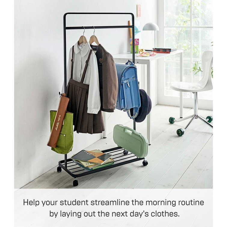 Black Steel Kids' Portable Rolling Coat Rack, 45" H