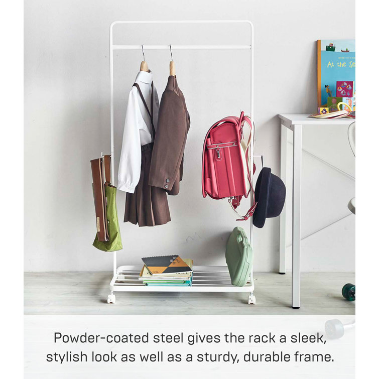 White Steel Kids Rolling Clothes Rack with Wheels