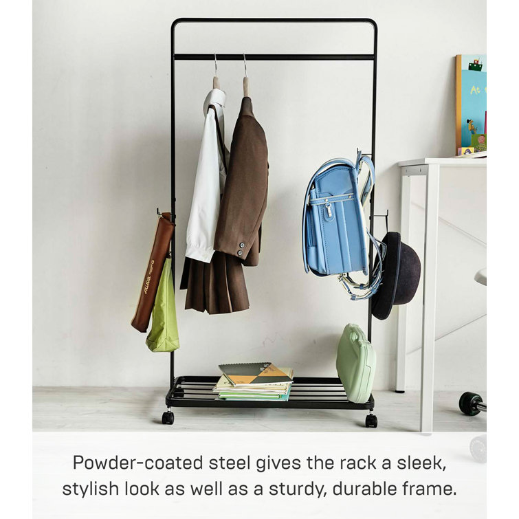 Black Steel Kids' Portable Rolling Coat Rack, 45" H
