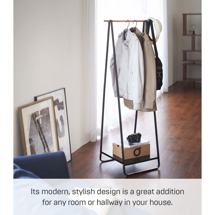 Slim Black Steel Freestanding Hanger Rack with Shelf