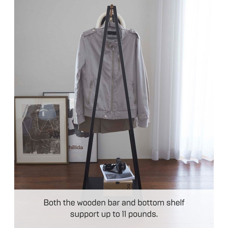 Slim Black Steel Freestanding Hanger Rack with Shelf