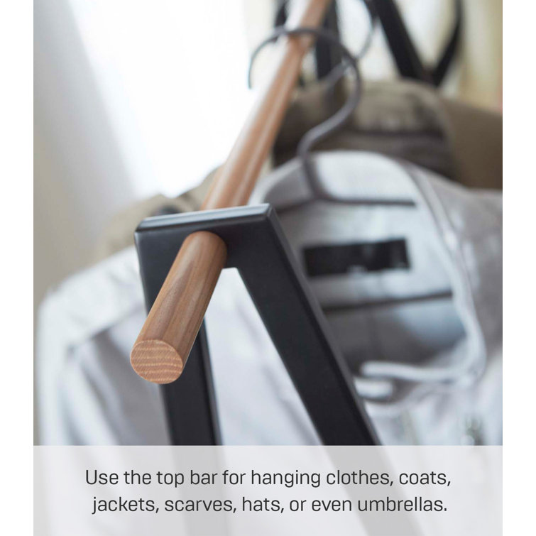 Slim Black Steel Freestanding Hanger Rack with Shelf