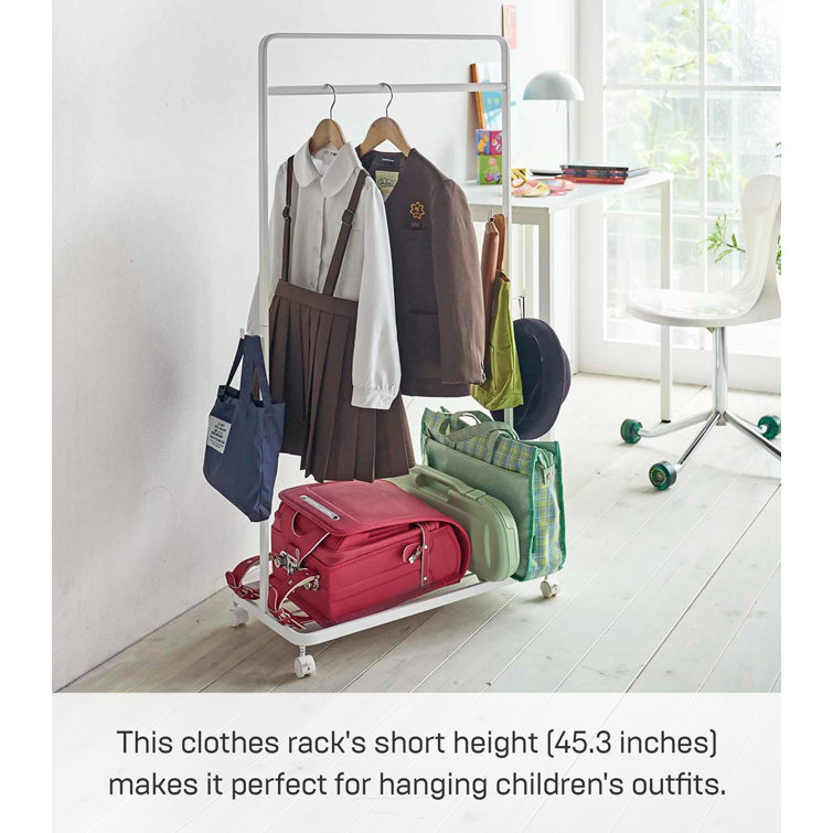 White Steel Kids Rolling Clothes Rack with Wheels
