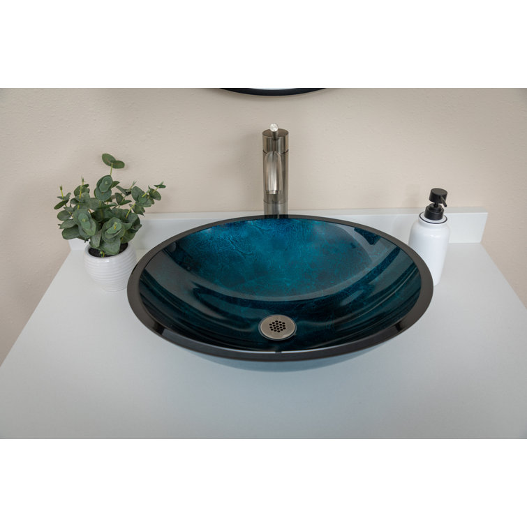 Turquoise Blue Oval Glass Above-Counter Vessel Sink