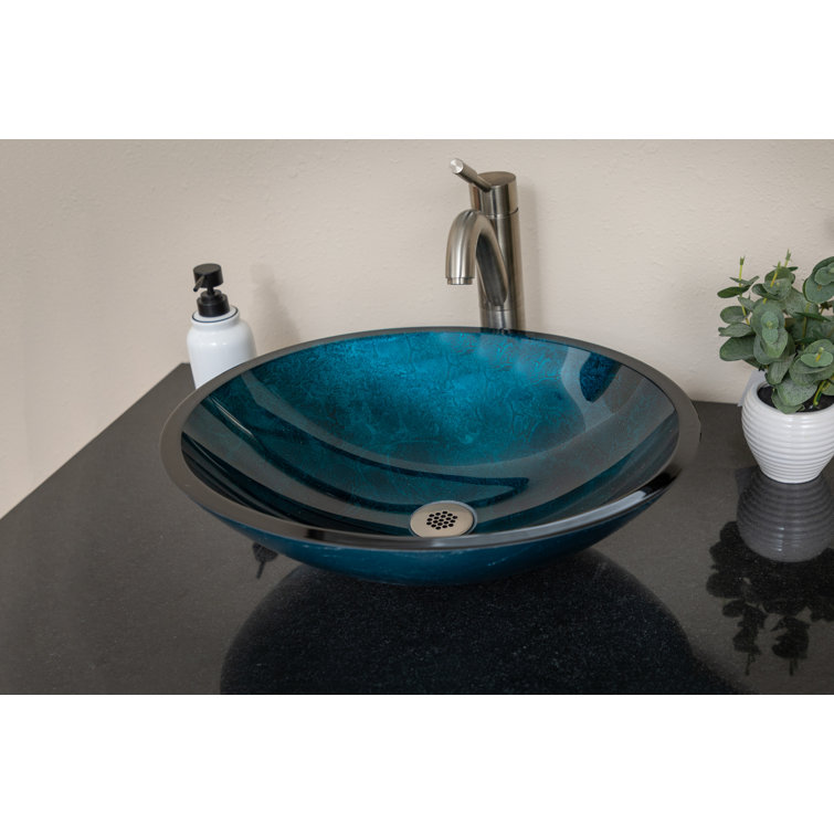 Turquoise Blue Oval Glass Above-Counter Vessel Sink