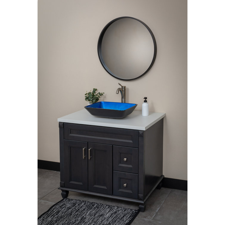 Royal Blue and Black Tempered Glass Rectangular Vessel Sink