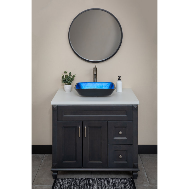 Royal Blue and Black Tempered Glass Rectangular Vessel Sink
