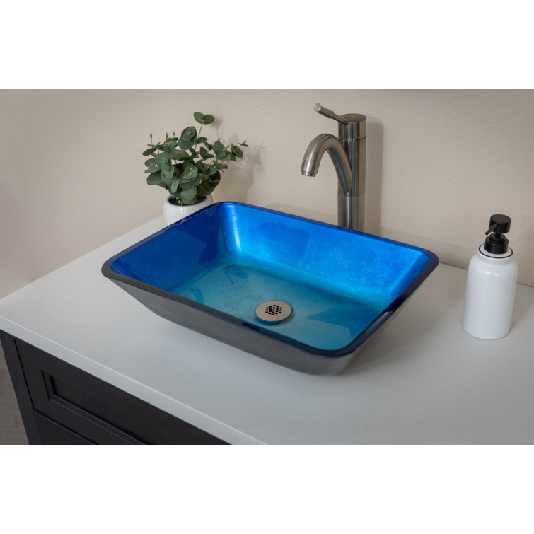 Royal Blue and Black Tempered Glass Rectangular Vessel Sink