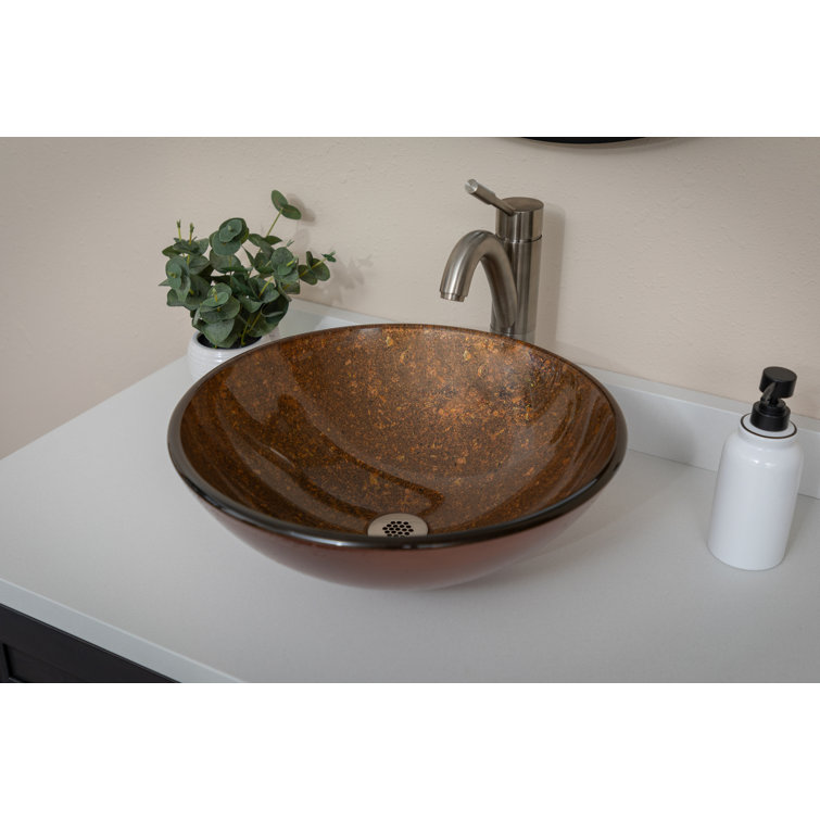 Bronze Tempered Glass Round Above-Counter Bathroom Sink