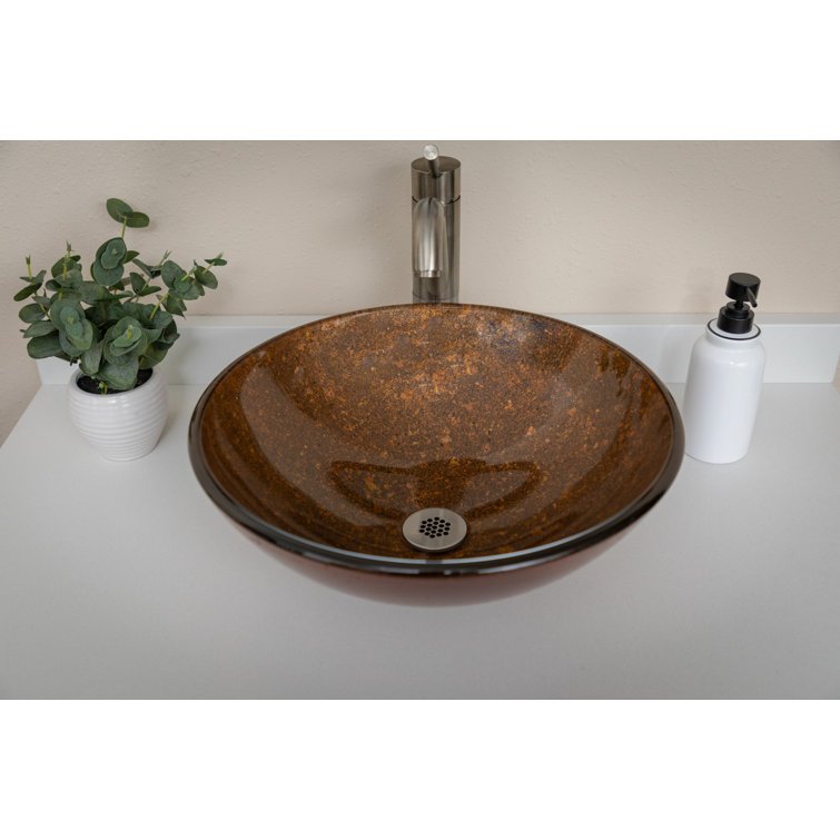 Bronze Tempered Glass Round Above-Counter Bathroom Sink