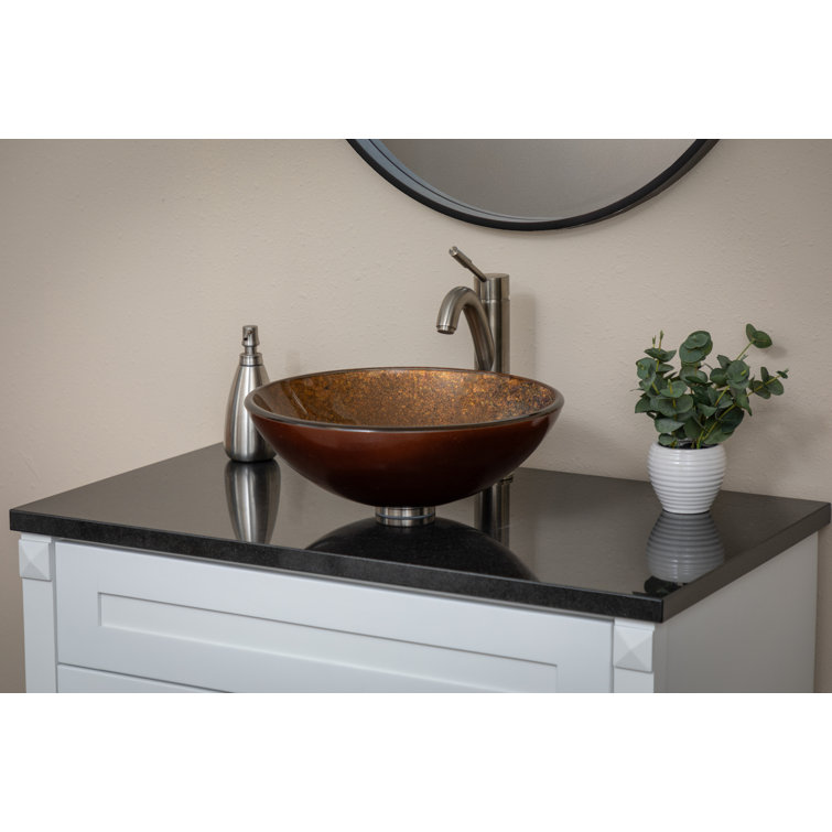 Bronze Tempered Glass Round Above-Counter Bathroom Sink