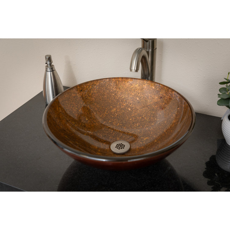 Bronze Tempered Glass Round Above-Counter Bathroom Sink