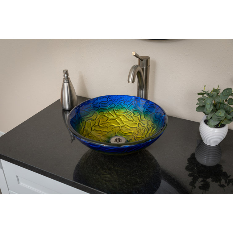 14.25'' Blue and Yellow Glass Vessel Sink