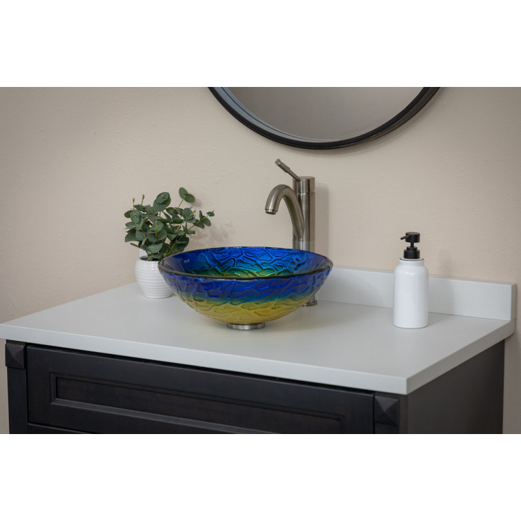 14.25'' Blue and Yellow Glass Vessel Sink