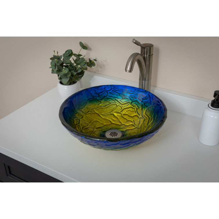 14.25'' Blue and Yellow Glass Vessel Sink