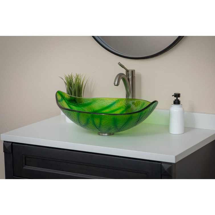 Green Leaf Shaped Tempered Glass Vessel Sink