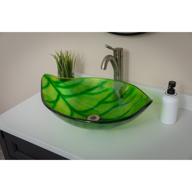 Green Leaf Shaped Tempered Glass Vessel Sink