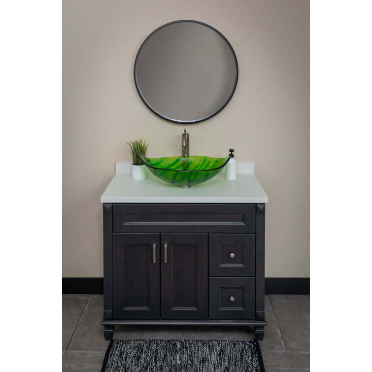 Green Leaf Shaped Tempered Glass Vessel Sink
