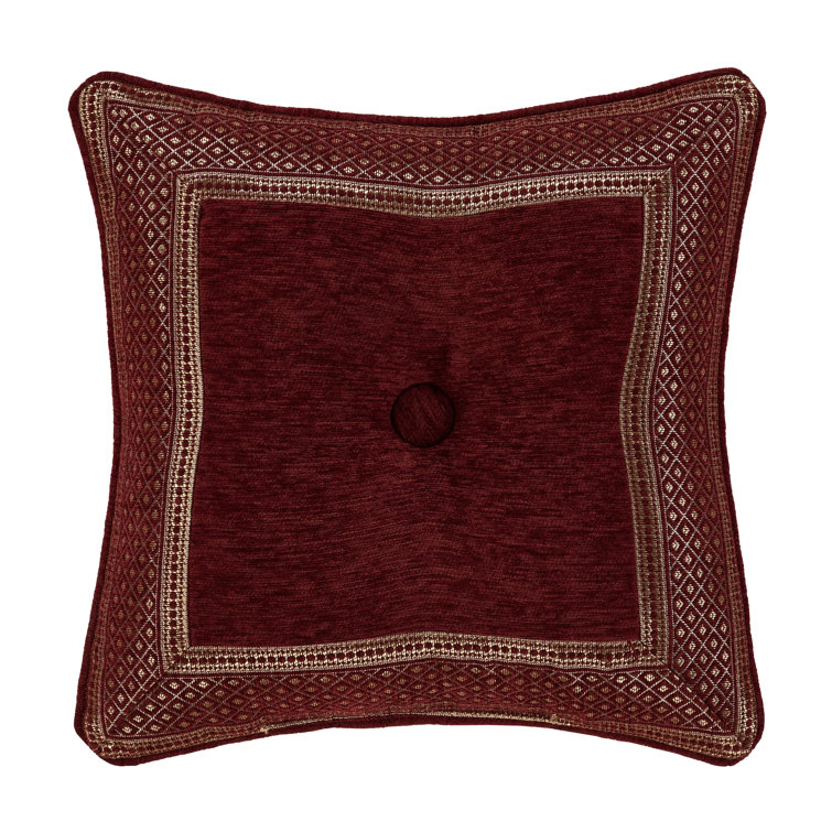 Lauren Crimson Red Embroidered Chenille 18" Square Throw Pillow