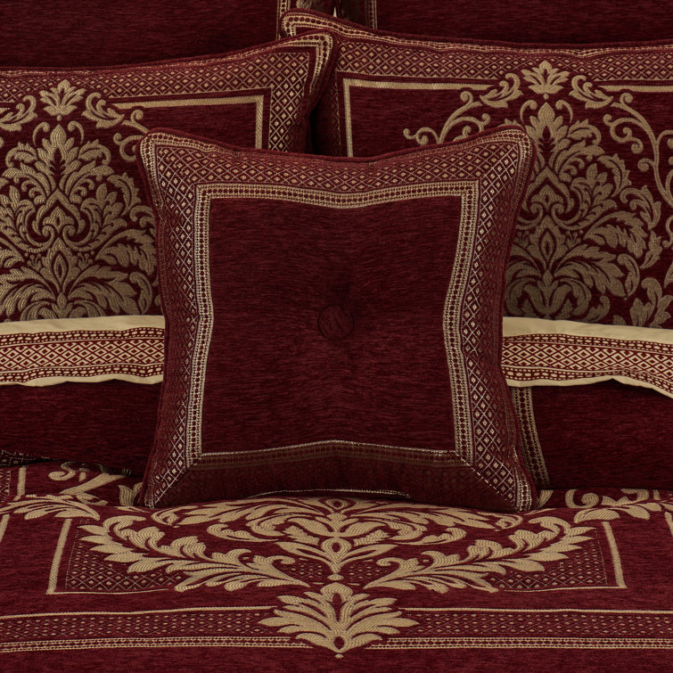 Lauren Crimson Red Embroidered Chenille 18" Square Throw Pillow